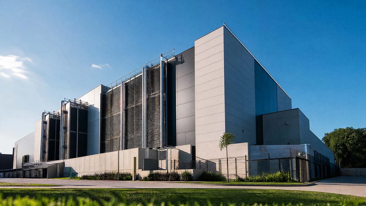 Fachada de um data center moderno
