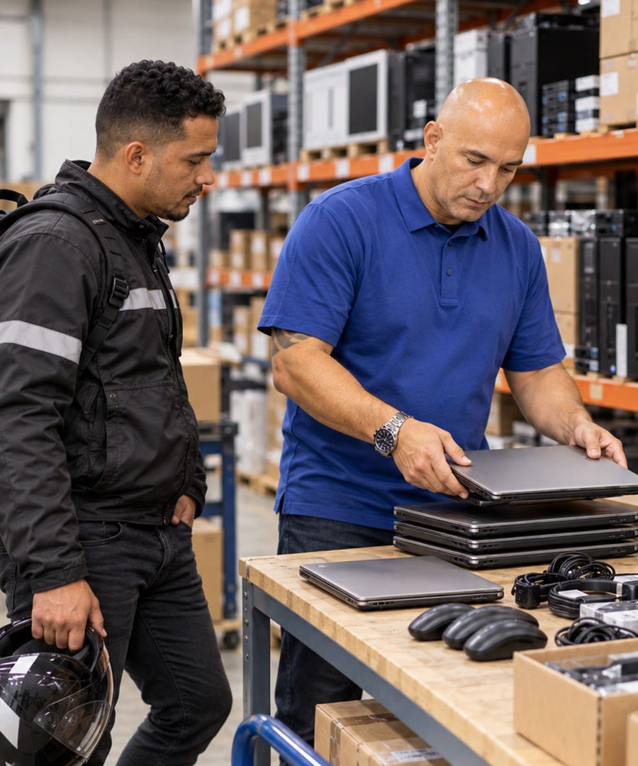 Profissional separando notebooks para a entrega a um cliente