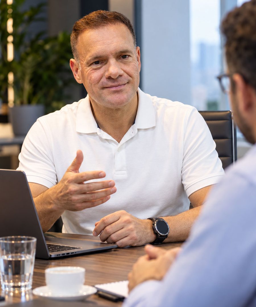 Profissional conversando com um cliente em uma reunião no escritório