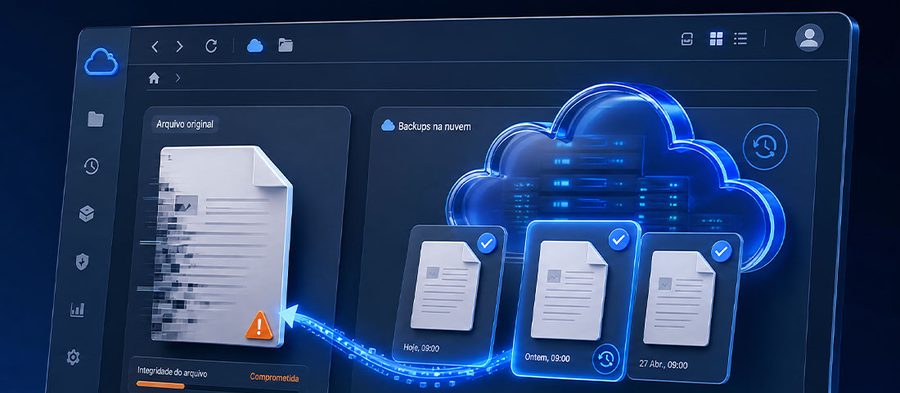 Ilustração de arquivos sendo copiados para a nuvem em um backup